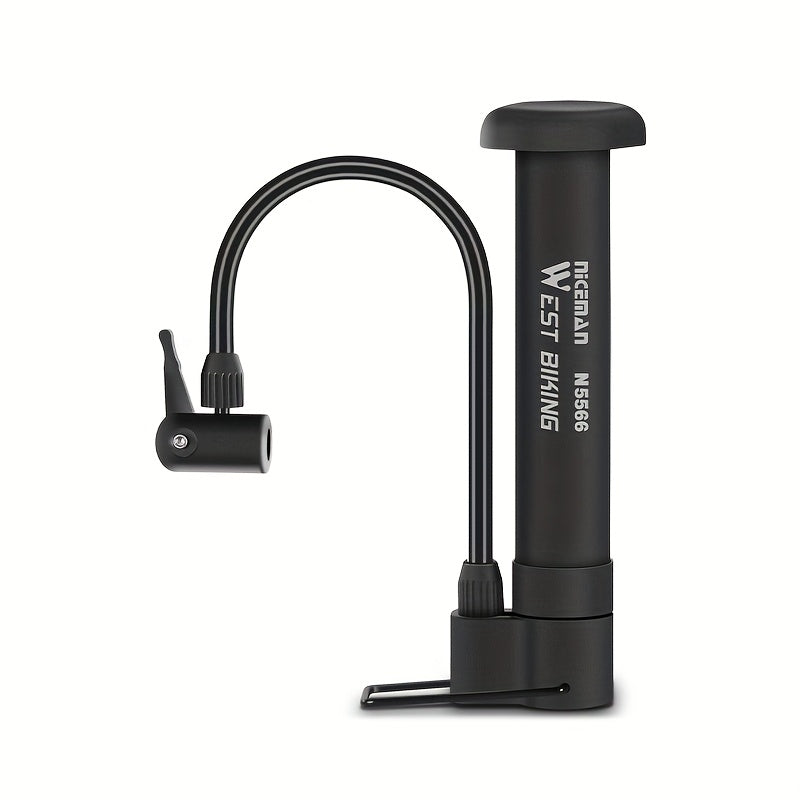 1pc Portable Bike Pump - Multifunctional Ball & Bike Air Pump for Basketball, Football, and Balloons, Manual Operation, Black ABS with Colorful Nozzles, Sports Equipment Pump, Functional Design, Durable Construction