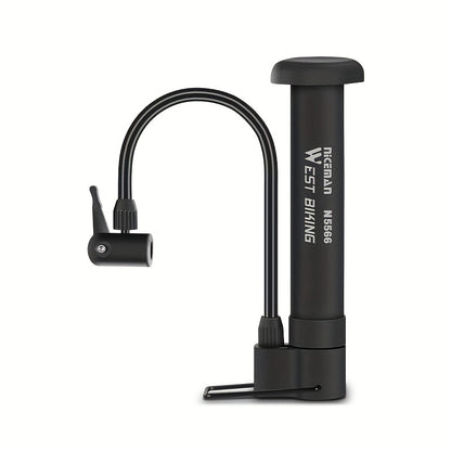 1pc Portable Bike Pump - Multifunctional Ball & Bike Air Pump for Basketball, Football, and Balloons, Manual Operation, Black ABS with Colorful Nozzles, Sports Equipment Pump, Functional Design, Durable Construction