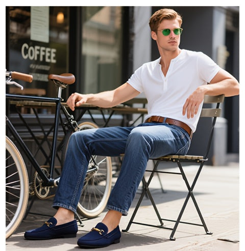 Men'S Slip-On Loafers - Black Faux Casual Shoes with Golden-Tone Buckle Straps, Round Toe & Non-Slip Rubber Sole for All-Season Comfort, Party & Casual Attire, Party Footwear, Sleek Shoe Design, Durable Footwear