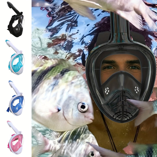 Adult Full-Face Snorkeling Mask with 180° Wide-View Panoramic Design, Detachable Camera Mount & Leakproof Seal - Black, 2 Sizes for Men & Women, Beach Vacation Gear, Durable Snorkeling Gear