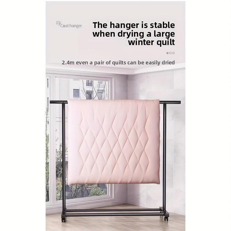 Black Simple Home Clothes Drying Rack, Floor-Standing Coat Storage Shelf, Dormitory and Bedroom Mobile Storage Rack