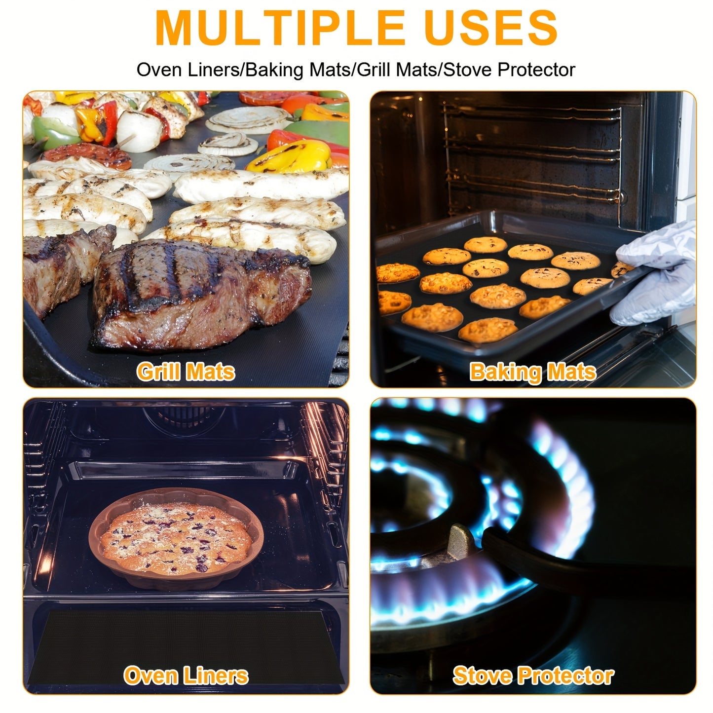 3pcs/5pcs/6pcs Oven Bottom Oven Mats, Reusable Oven Mats, for Electric Ovens, Gas Ovens, Toasters, Microwaves, Stovetops, Grills, Mostly for Outdoor BBQ, Home, RV, Travel