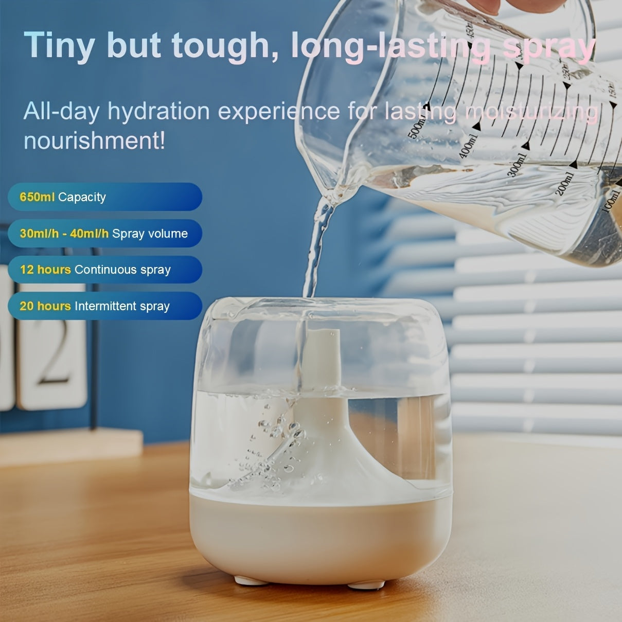 Colorful Acrylic Humidifier with Night Light - Continuous & Intermittent Spray, Essential Oil Diffuser, 7 Color LED Light, USB Powered, Ideal for Living Room, Bedroom, Office, Bedroom Humidifier | Modern Humidifier | Colorful