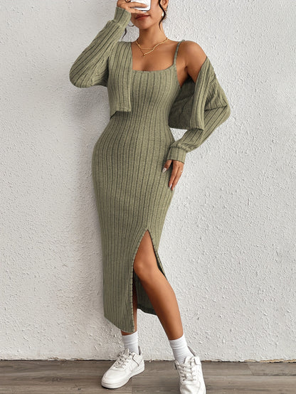 Simple y Fleece Two-Piece Dress and Jacket Set