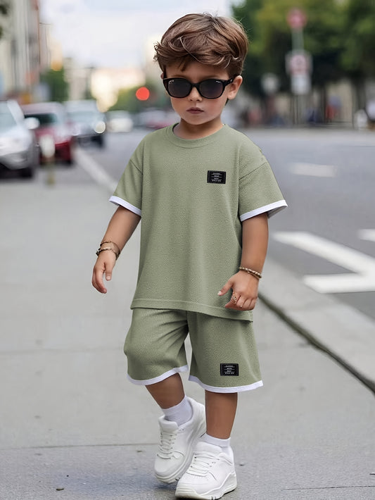 Summer Boys' Fashion Waffle Shorts Set - Classic Wear Best Style 1979 Kids Cute Short Sleeve T-Shirt & Shorts Casual Outfit TH004, Perfect for Outdoor