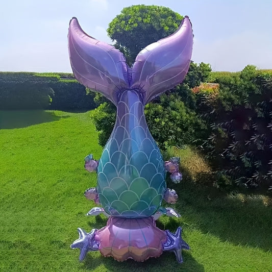 1pc Mermaid 3D Stand Balloon - Vibrant Purple & Teal Scales, Elegant Tail Design, Perfect for Mermaid-Themed Parties, Birthdays, and Photo Props, Indoor/Outdoor Event Decor, Birthday Party Decor | Mermaid Theme Decor | Durabl