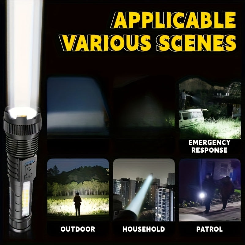 A Multifunctional Outdoor Flashlight, Featuring a Super Bright Telescopic Zoom, Rechargeable Camping Light, Suitable for Travel, Camping, Hiking, Fishing, And Emergencies.