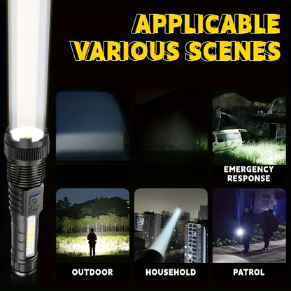 A Multifunctional Outdoor Flashlight, Featuring a Super Bright Telescopic Zoom, Rechargeable Camping Light, Suitable for Travel, Camping, Hiking, Fishing, And Emergencies.