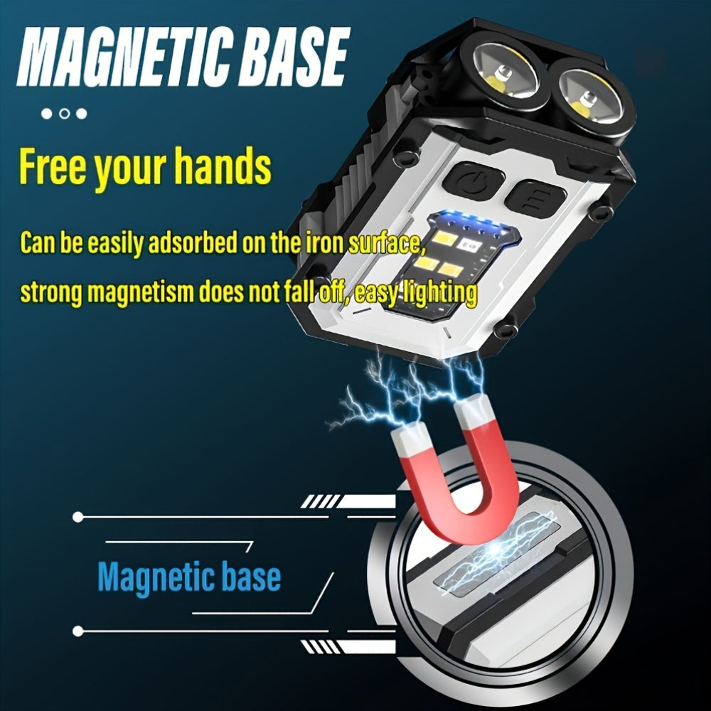 1pc LihangStar Mini Handheld Flashlight, USB Rechargeable Keychain Light with Power Display, Magnetic Base & Metal Clip, Super Bright Adjustable LED, 8 Modes, Battery, Type-C Charging for Outdoor Camping Hiking (Black), Hikin