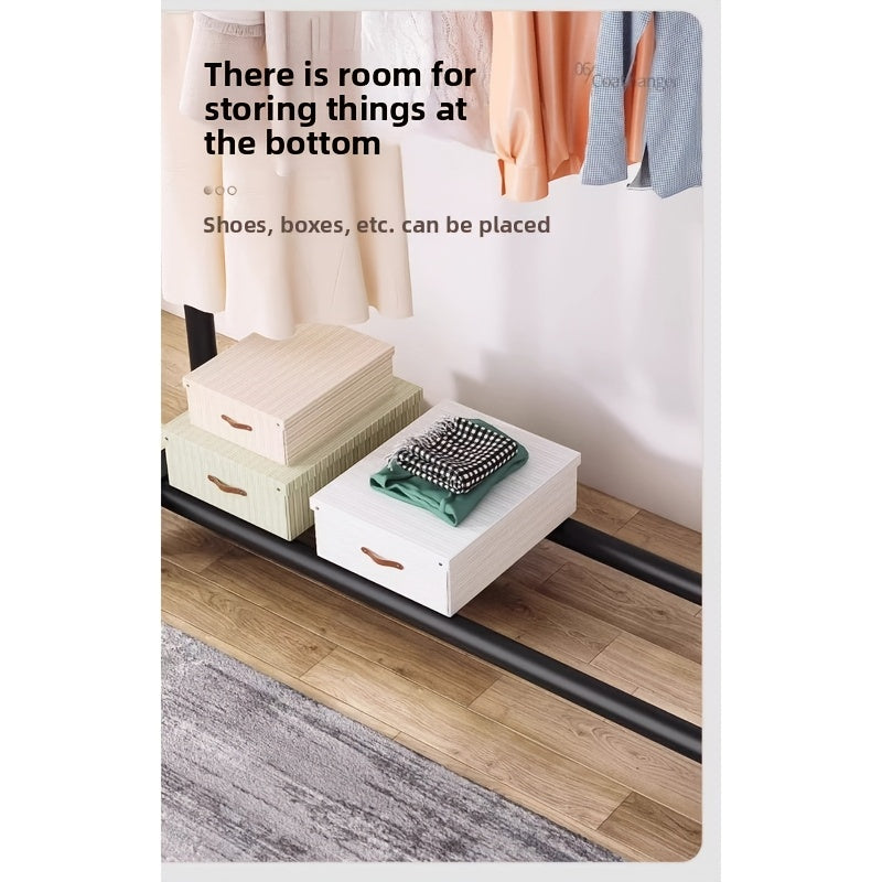 Black Simple Home Clothes Drying Rack, Floor-Standing Coat Storage Shelf, Dormitory and Bedroom Mobile Storage Rack
