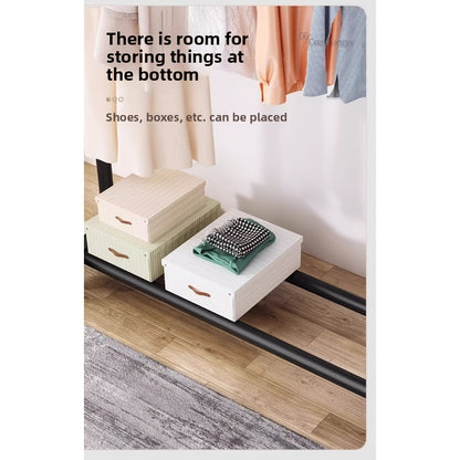 Black Simple Home Clothes Drying Rack, Floor-Standing Coat Storage Shelf, Dormitory and Bedroom Mobile Storage Rack