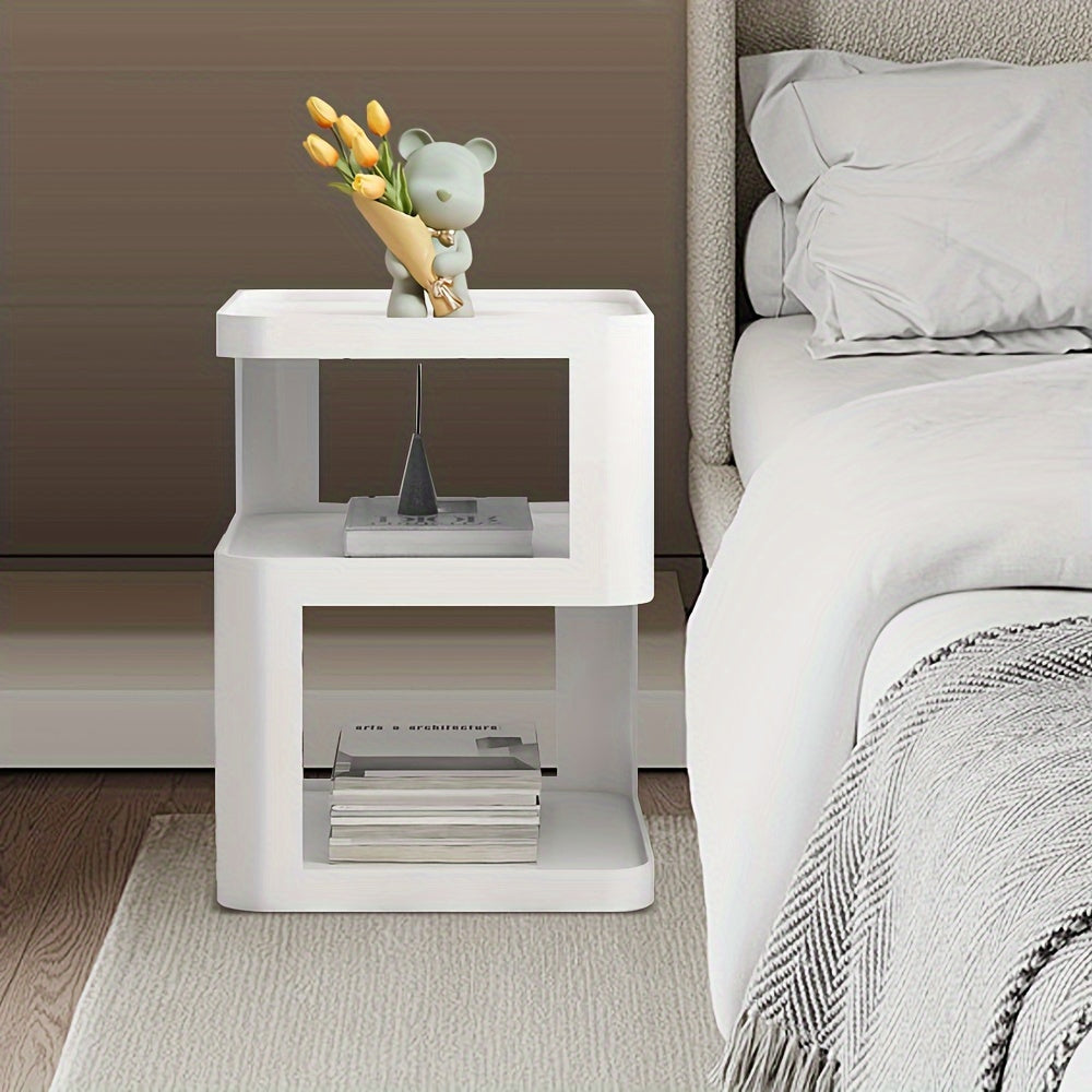 Minimalist Modern Nightstand - Lightweight Durable Plastic Bedside Table with Open Shelf Storage, Easy Assembly, Black - Compact Design for Bedroom, Living Room, Office, Compact Side Table | Sleek Bedside Table | Stable Desig