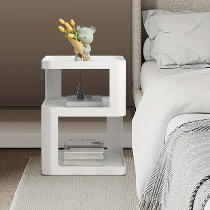 Minimalist Modern Nightstand - Lightweight Durable Plastic Bedside Table with Open Shelf Storage, Easy Assembly, Black - Compact Design for Bedroom, Living Room, Office, Compact Side Table | Sleek Bedside Table | Stable Desig