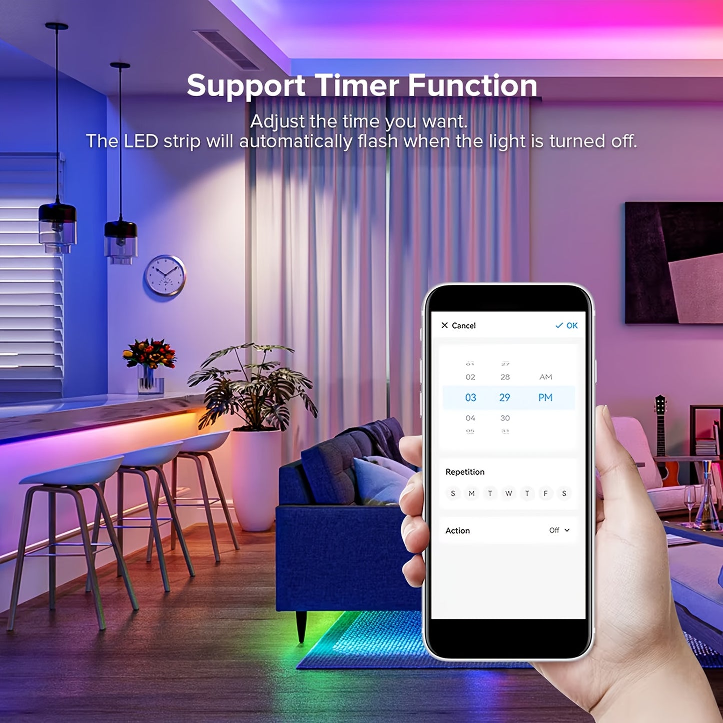 Smart Bedroom LED Lights, RGB Music Sync Bar Lights with 44-Key Remote Control