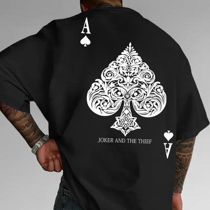 Men's Pink Street Style Graphic T-Shirt - Joker and the Thief Design, Loose Fit, Round Neck, Short Sleeve, Geometric Pattern, Machine Washable, Summer Casual Wear for Adults