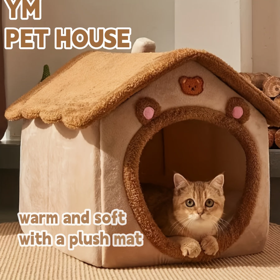 Cozy Cat House Bed - Detachable & Washable, Soft Plush Interior, Winter Warm Pet Nest for Cats and Small Dogs, Easy Assembly, Cute Cat Bed