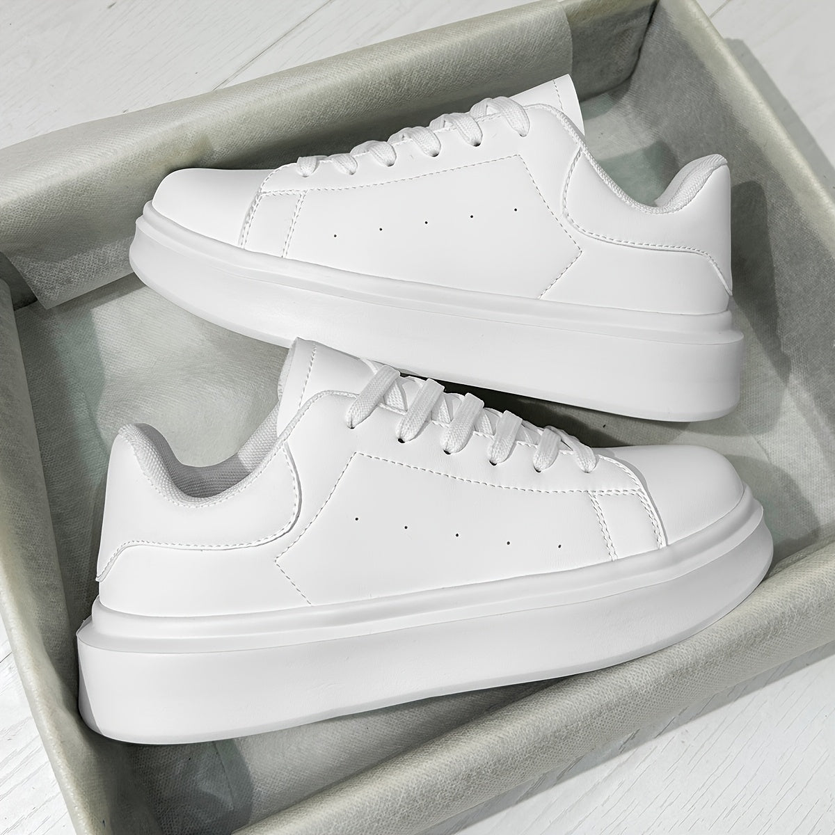 Men'S Classic Solid Color Thick Sole White Shoes, Casual Skateboard Sneakers, Korean Style Versatile Fashion Trend, Lightweight Comfortable Durable Casual Sports Shoes