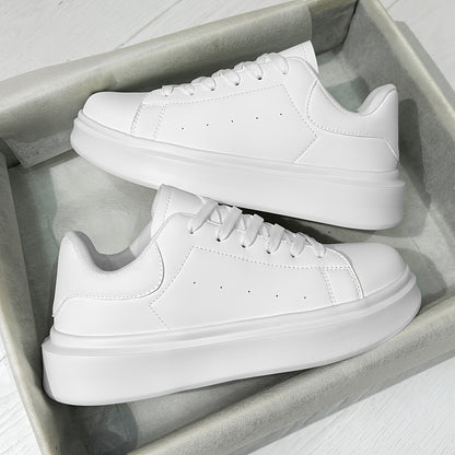 Men'S Classic Solid Color Thick Sole White Shoes, Casual Skateboard Sneakers, Korean Style Versatile Fashion Trend, Lightweight Comfortable Durable Casual Sports Shoes