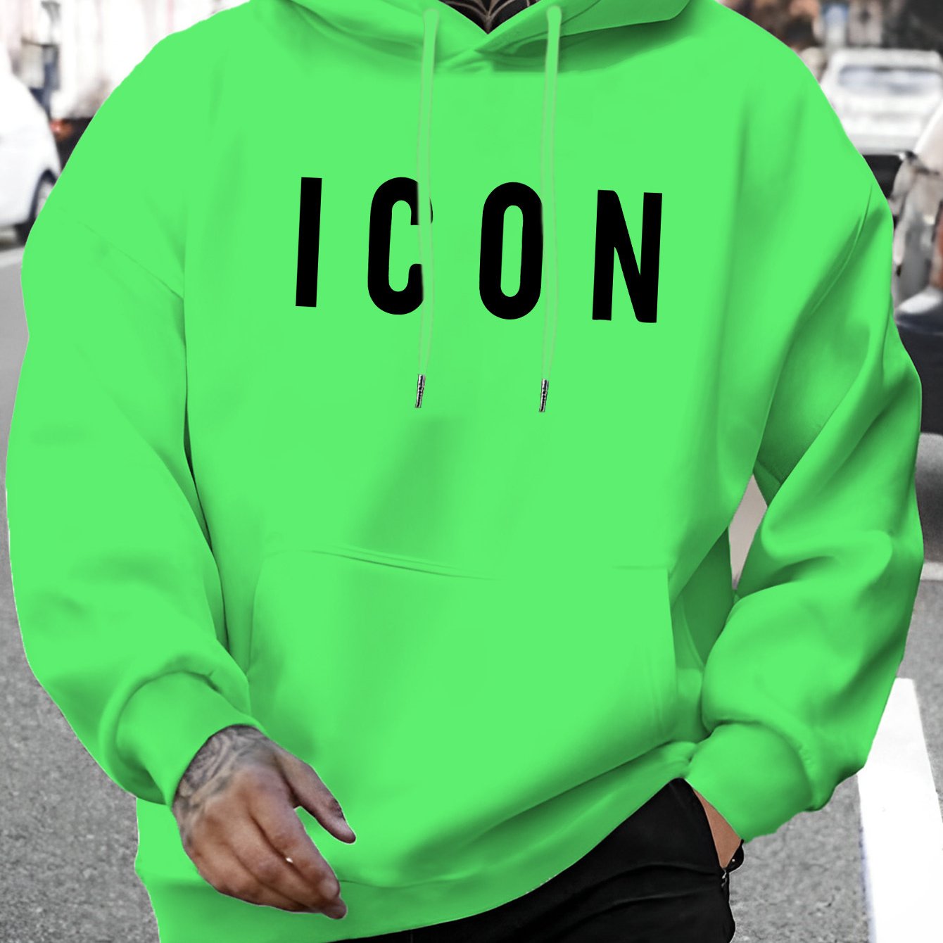 Men'S Casual Hoodie with Iconic Print - Stylish Pullover with Kangaroo Pocket, Stretch Fabric, Machine Washable - Perfect for Spring & Fall, Polyester Blend, Casual Wear Hoodie|Hooded Sweatshirt|Stretch Fabric Hoodie