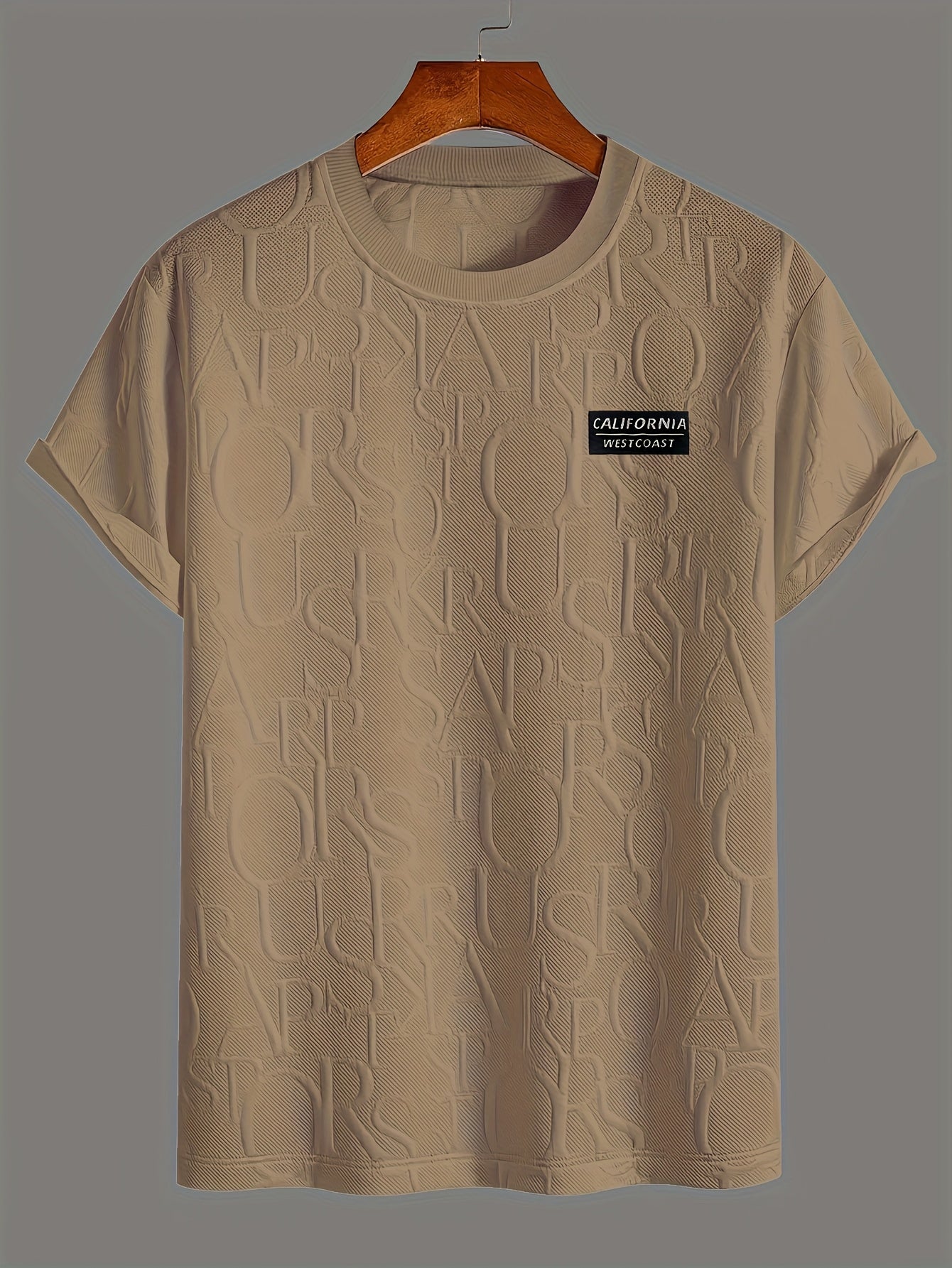 Men's Summer Casual Short Sleeve T-Shirt - Relaxed Fit Round Neck with Vertical Letter Print & Elastic Cuffs, Breathable Fabric for Daily Wear, Commuting & Outdoor Activities, Shirts for Summer