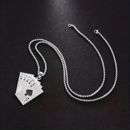 1Pc Sparkling Hip Hop Style Poker Card Pendant Necklace For Men- A Unique Jewelry Accessory
