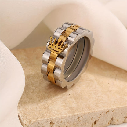 1pc Elegant Men'S Stainless Steel Ring with Crown Design, Durable 304 Stainless, Fashionable Simple Style, Unique Charm for Daily Wear and Special Occasions