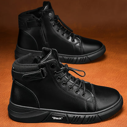 Men'S High-Top Ankle Boots - Genuine Upper, Lace-Up Closure, Durable PVC Sole, All-Season Versatile for Hiking, Casual & Outdoor Wear - Modern Streetwear Design, Hiking Boots, Sleek Boot Design
