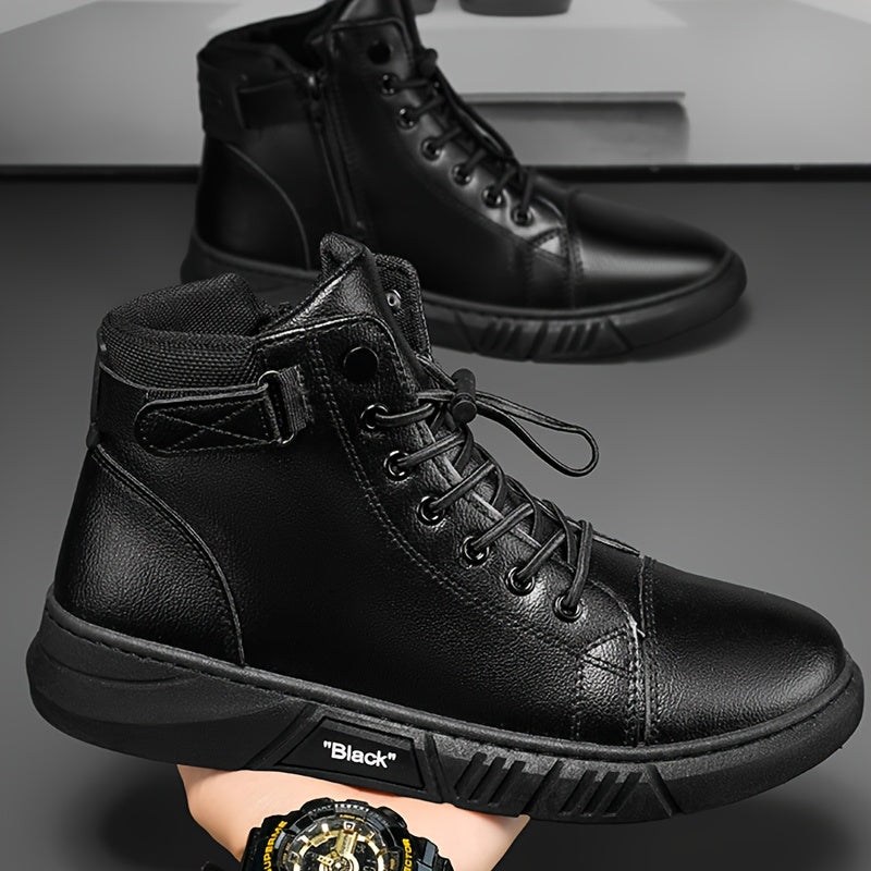 Men'S High-Top Ankle Boots - Genuine Upper, Lace-Up Closure, Durable PVC Sole, All-Season Versatile for Hiking, Casual & Outdoor Wear - Modern Streetwear Design, Hiking Boots, Sleek Boot Design