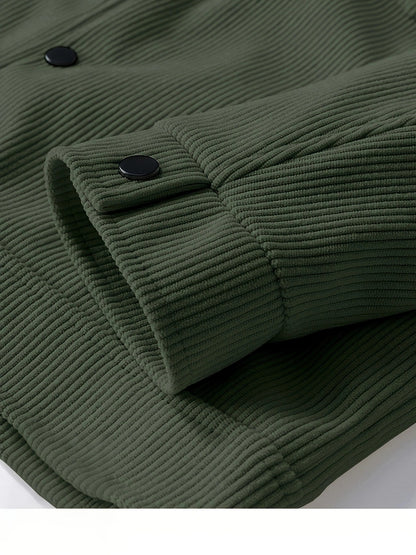 Men'S Plus Size Corduroy Bomber Jacket - Casual Workwear with Snap Buttons, Flap Pockets, and Polyester Lining - Machine Washable, Autumn & Spring Fashion, Casual Outerwear | Casual Jacket | Polyester Lining Jacket