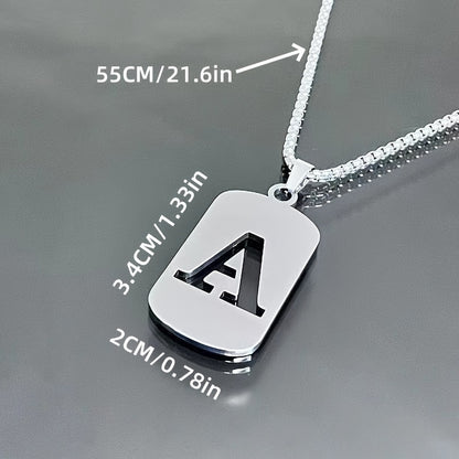 1pc Fashionable And Personalized, Geometric Square Hollow 26 English Letters Pendant Stainless Steel Necklace, Simple And Versatile Accessories for Men And Women.