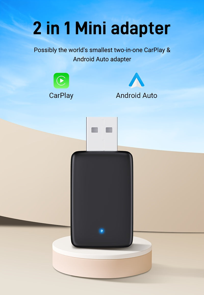 2-in-1 Wireless CarPlay & Android Auto AI Box, Compatible with 99% Original Cars – Wired to Wireless Conversion (2.4~5.0 GHz WiFi5), Stylish and Portable for iPhone iOS 10+ / Android 11+ Devices