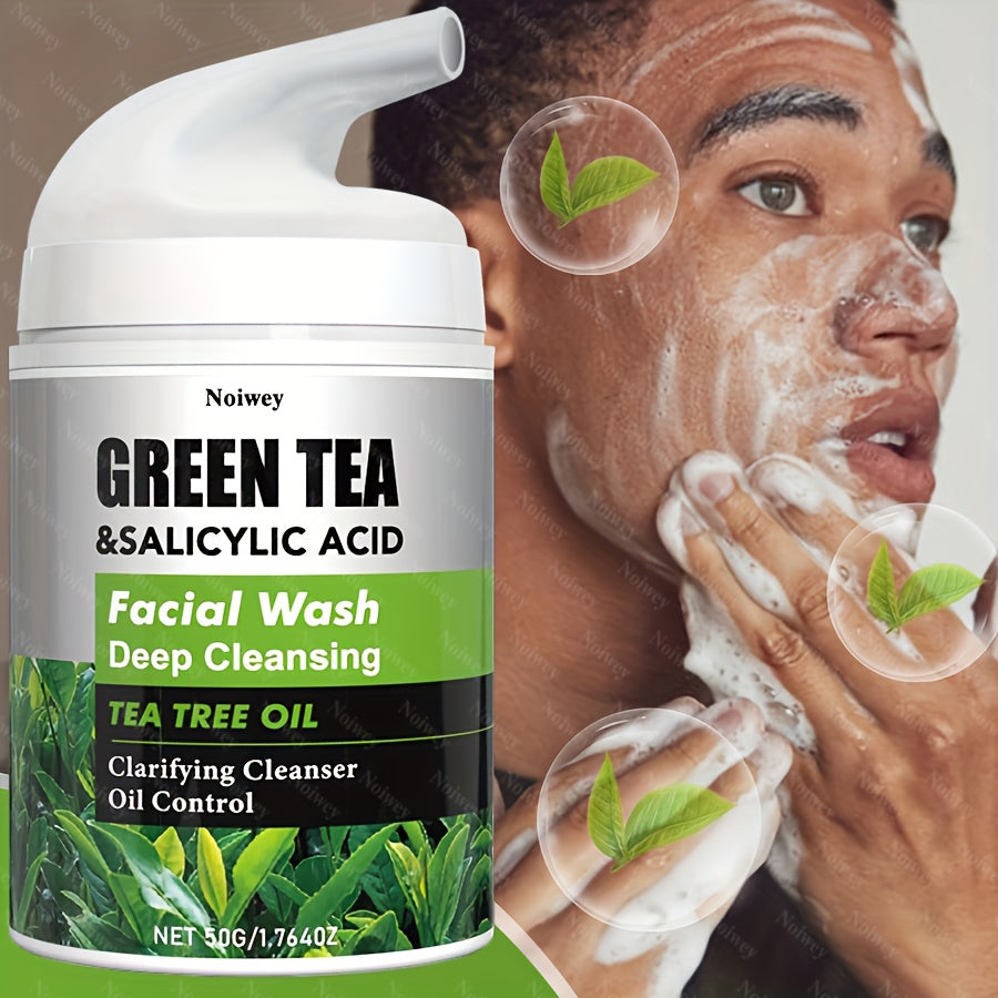 Green Tea & Salicylic Acid Facial Cleanser with Green Tea, Turmeric, Tea Tree Oil Facial Cleanser Creates Creamy Foam, Soothes And Moisturizes Skin, Control Oil, Clarify And Balance Skin, Unclogs Pores, for Acne Skin, Oily, C