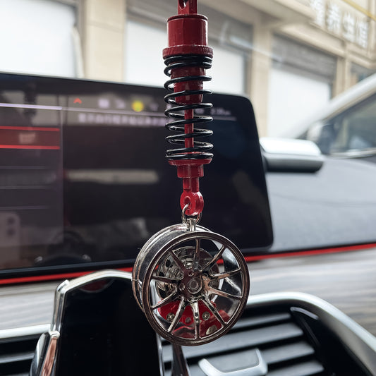 Vibrant Metal Wheel Rim Shock Absorber Pendant - Colorful Car Rearview Mirror Charm