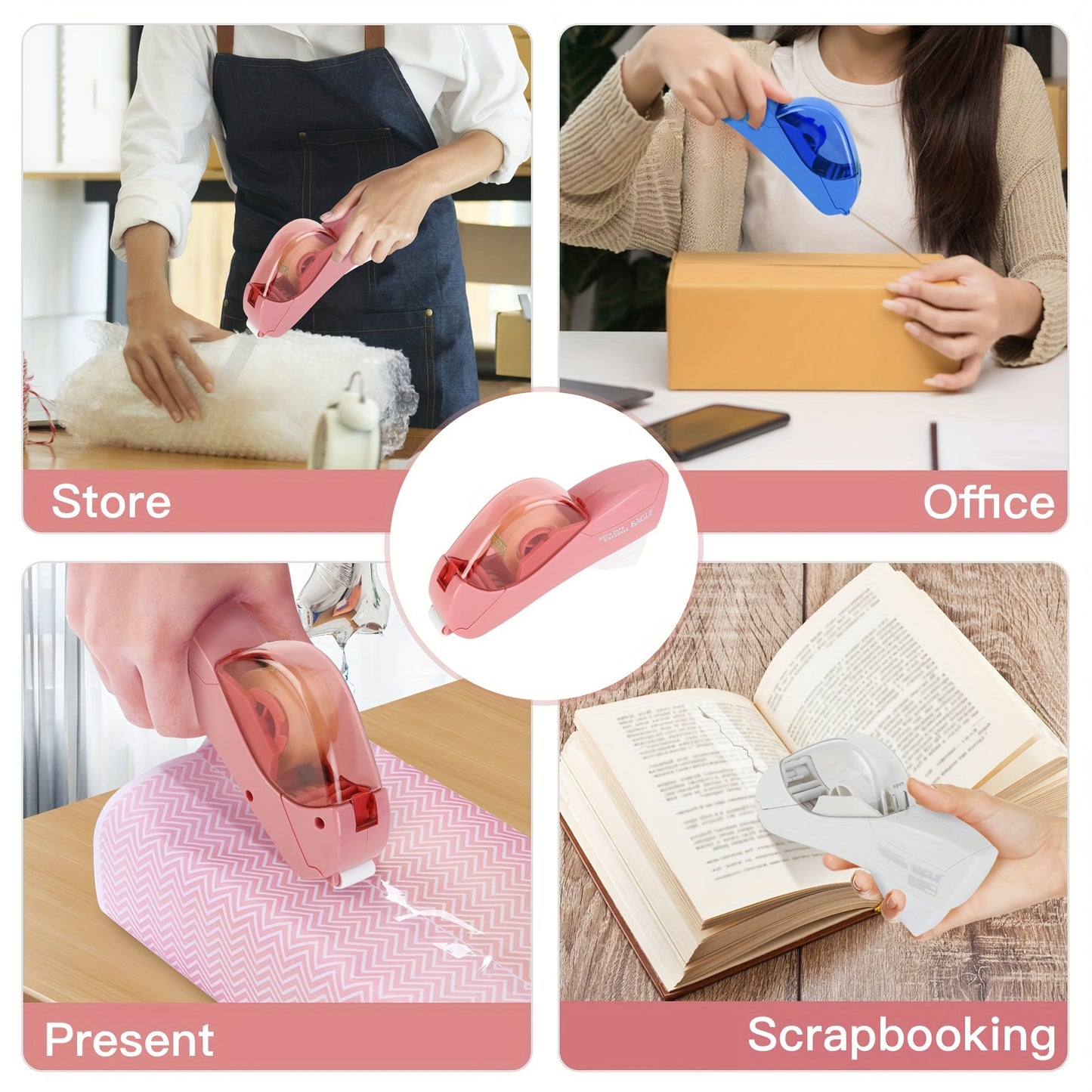 Eagle Automatic Tape Dispenser with One Roll Included, Handheld Packaging and Gift Wrapping Tape Cutter, Major Material ABS, Fits 1/2''-3/4'' Tape Width, Easy One-Handed Operation, No Batteries Required - Ideal for Scrapbooki