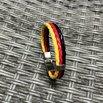 Handmade Braided Red, White, and Green Flag Faux Leather Bracelet - Fashionable Faux Leather Accessory with Metal Buckle, Ideal for National Holiday Celebrations, National Holiday Gift|Festive Accessory|Durable Faux Leather,
