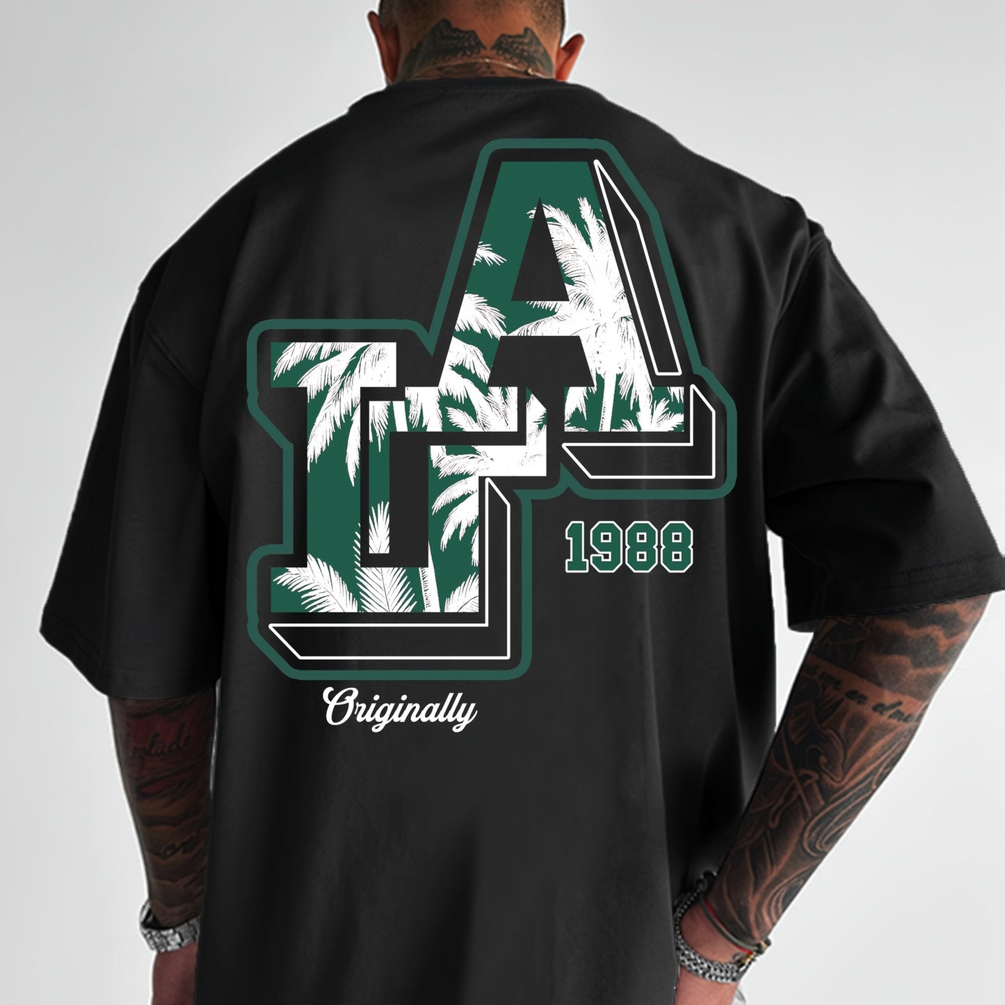 Men'S Casual Y2K LA Graphic T-Shirt - Bold Oversized "LA" Letter Print, Comfortable & Breathable with Slight Stretch, Perfect for Home & Outdoor Activities, Spring/Summer Fashion, Machine Washable, Loose Fit Short Sleeve Crew