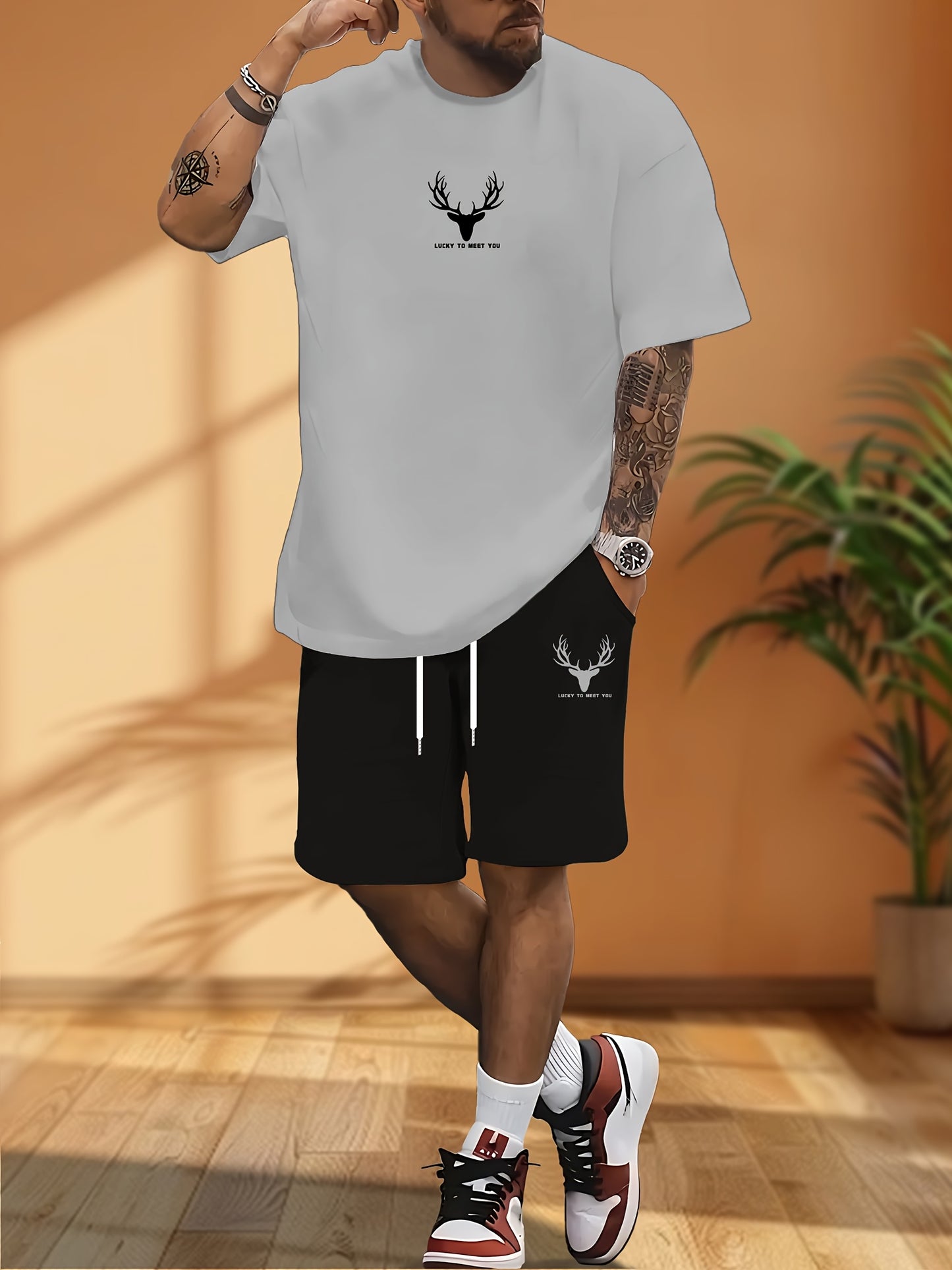 Summer New Men's Casual Home T-Shirt and Shorts Set
