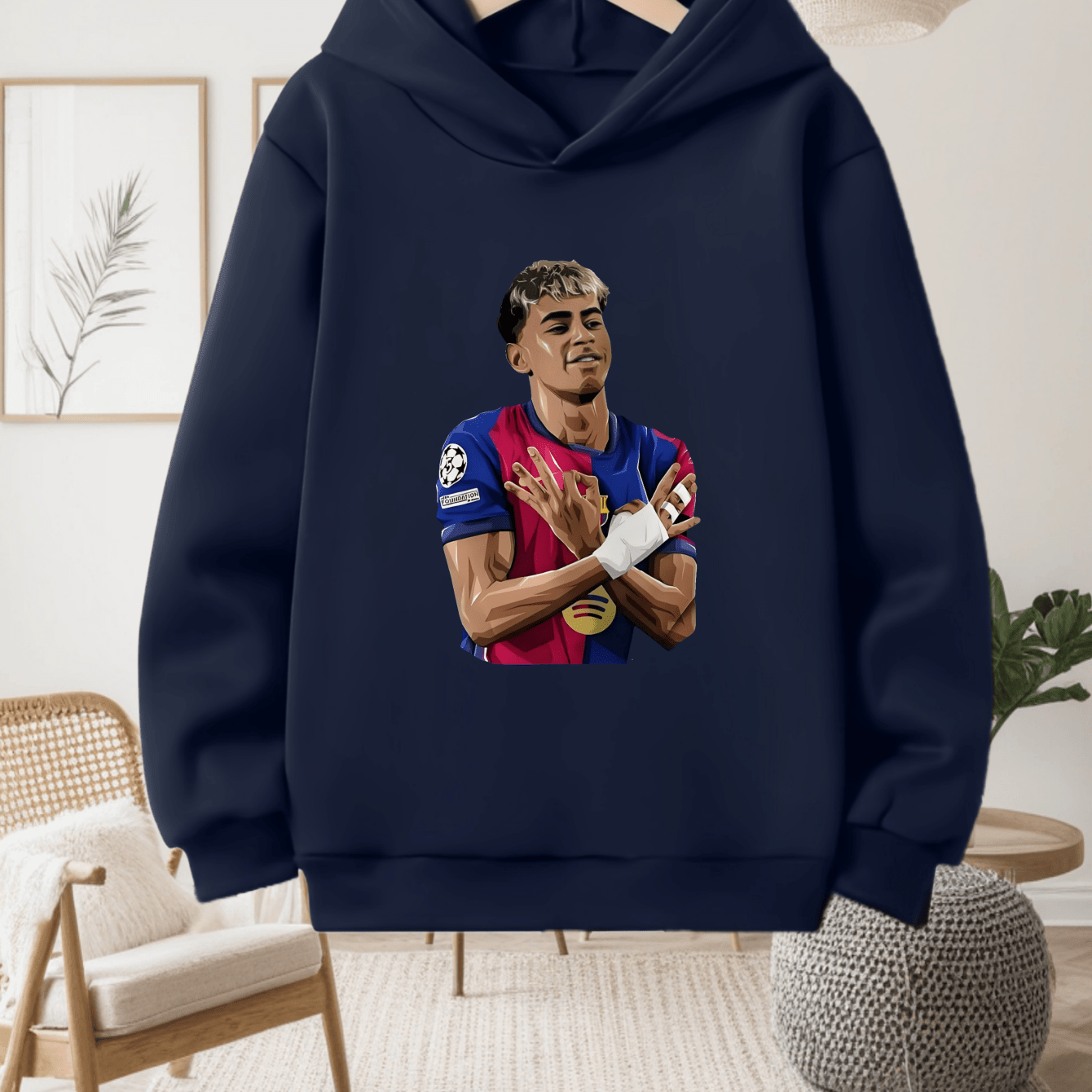 Boys' -Inspired Yamal Themed Hooded Sweatshirt - 100% Polyester Warm Pullover with Soccer Jersey Design, Official Team Crest & Number 30, Machine Washable Casual Sports Apparel for, Trendy Long Sleeve Hoodie for Daily Wear &