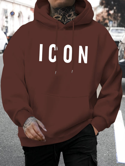 Men'S Casual Hoodie with Iconic Print - Stylish Pullover with Kangaroo Pocket, Stretch Fabric, Machine Washable - Perfect for Spring & Fall, Polyester Blend, Casual Wear Hoodie|Hooded Sweatshirt|Stretch Fabric Hoodie