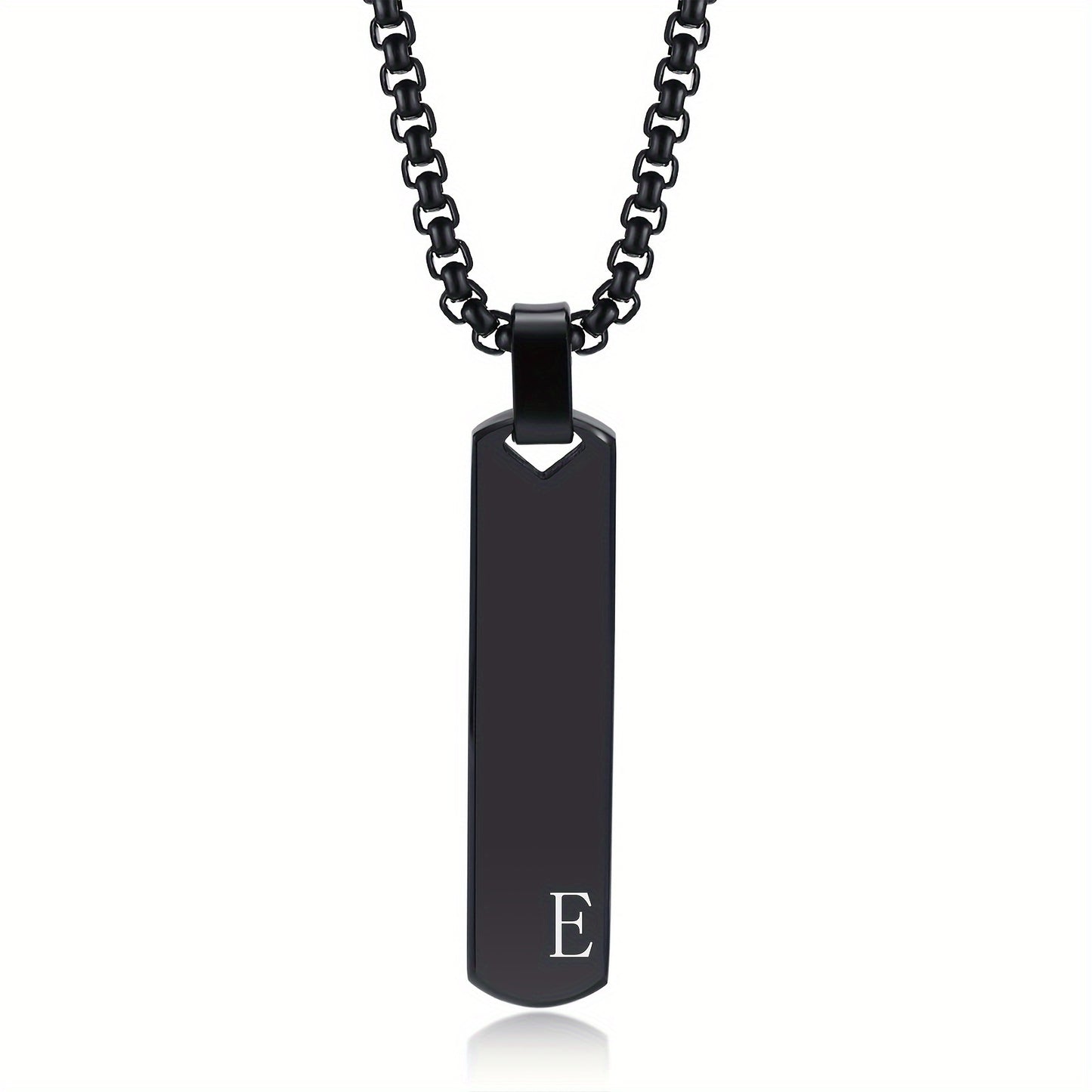 Letter Necklace Pendant Made of Stainless Steel, Featuring a Laser-Etched Design of 26 Letters, Polished for a Stylish 3D Rectangular Look, Suitable for Men.