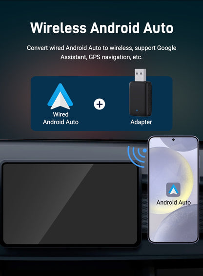 2-in-1 Wireless CarPlay & Android Auto AI Box, Compatible with 99% Original Cars – Wired to Wireless Conversion (2.4~5.0 GHz WiFi5), Stylish and Portable for iPhone iOS 10+ / Android 11+ Devices