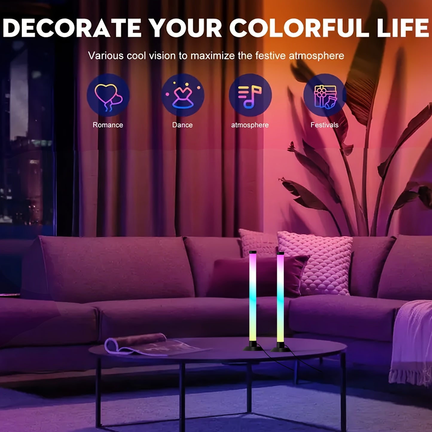 Smart LED Light Bars, RGB+IC Light Bar for Room, 16 Million Colors & 213 Preset Modes Gaming Lights, Remote Control & App Control, Dynamic Music Sync Mode TV Backlight, USB Powered Ambient Lighting---2pcs/set