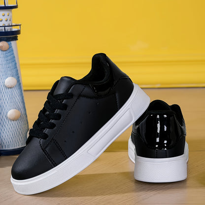 Boys' Sneakers - Classic Low-Top Lace-Up Shoes with Soft EVA Sole, Upper, White & Black Design for Casual and School Wear, Casual Footwear | Stylish Lowtops | Durable Footwea