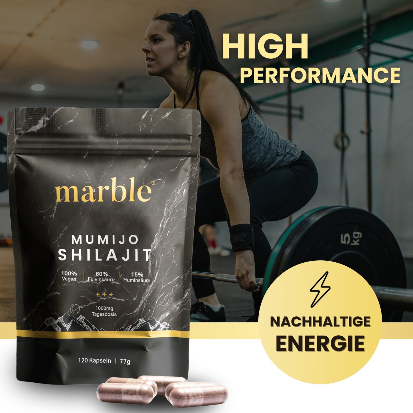 Marble Shilajit Original Himalaya Capsules with MCT Oil - Mumijo Shilajit 120pcs Ultra High-Dose in a Bag - 1536 Mg Daily Dose Vegan - Filled And Laboratory-Tested in Germany - Made in Germany