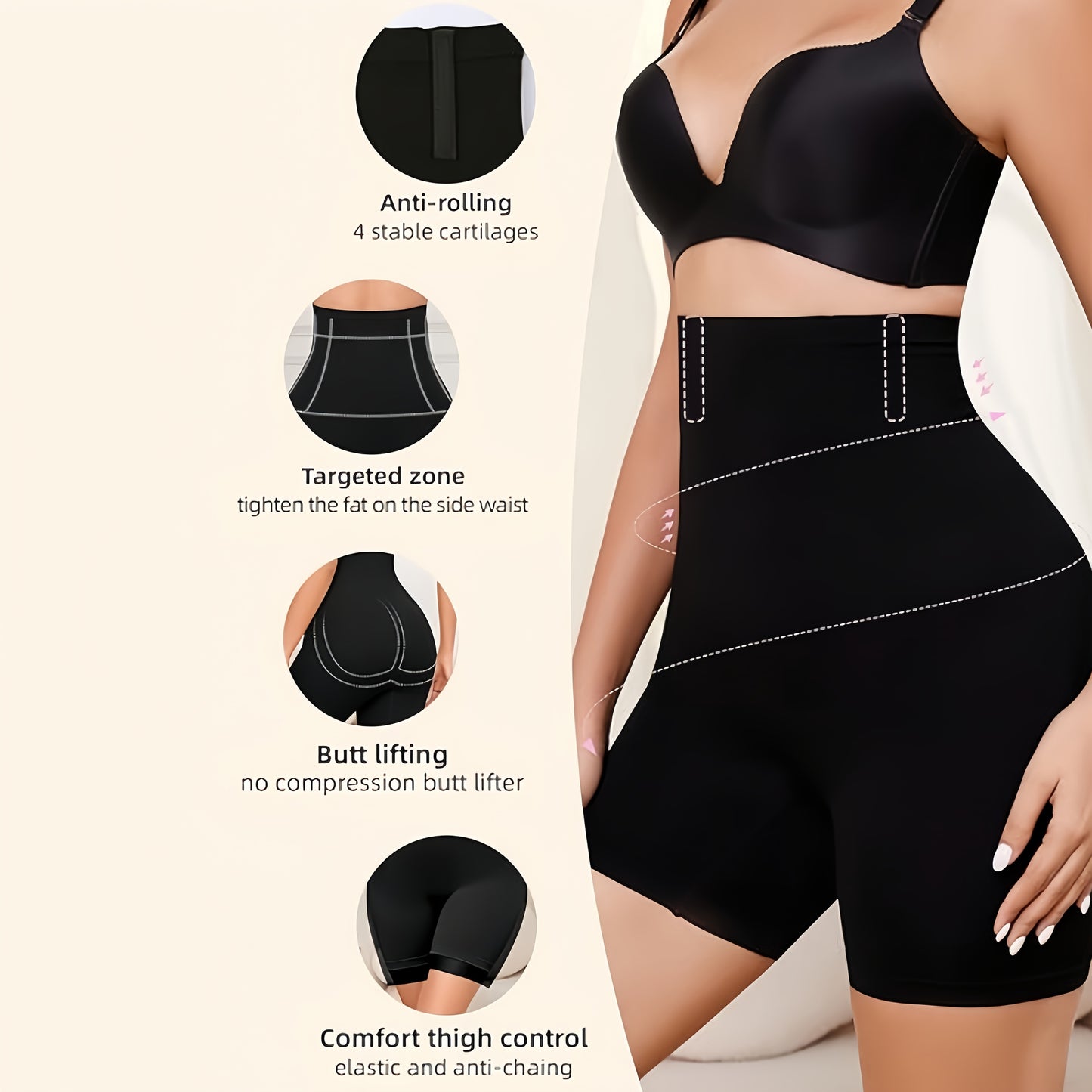 High-Waist Tummy Control Shapewear Shorts for Women - Seamless, Compression Thigh Slimming & Butt Lifting Underwear, Invisible Postpartum Waist Trainer, Comfortable Polyester, All-Season Wear, Waist Trainer Tummy Control