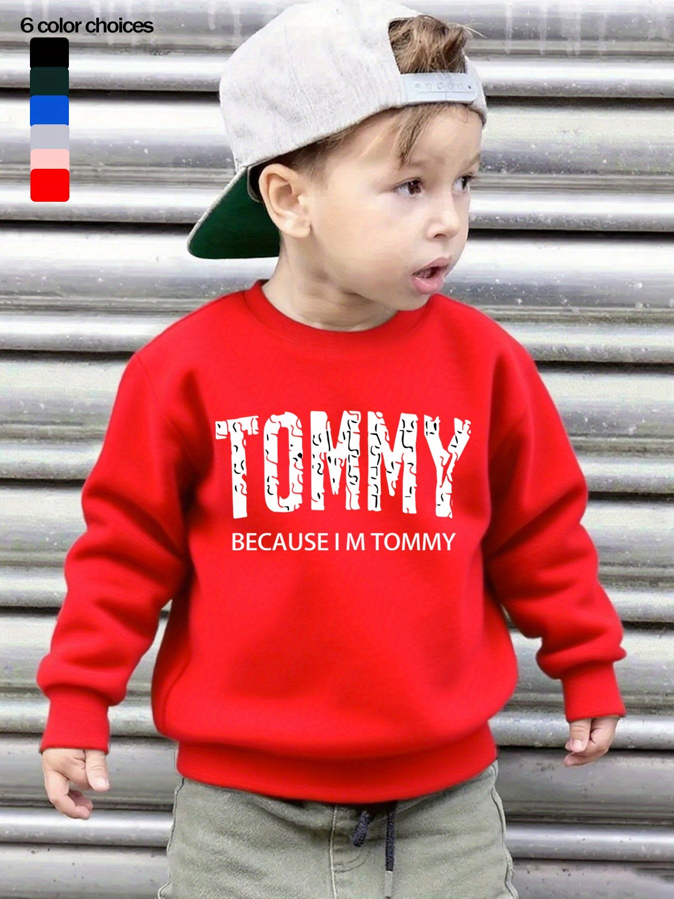 Boys' Casual Fleece-Lined Long Sleeve Sweatshirt with "TOMMY" Letter Print - Cozy Loose Fit Round Neck Pullover for Fall/Winter Outdoor Activities, 3+ Years Old, 6 Color Options, Sweater for Boy, Kids Winter Wear, Playful Kid