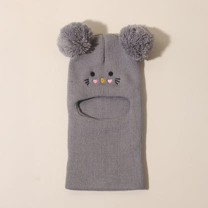 Knit Balaclava Beanie and Neck Warmer hat,cat Embroidery, Stretch Fit, Suitable for 0-3 Years Old, Daily and Casual Wear, Birthday, Holiday Party, Autumn and Winter, Christmas, Halloween