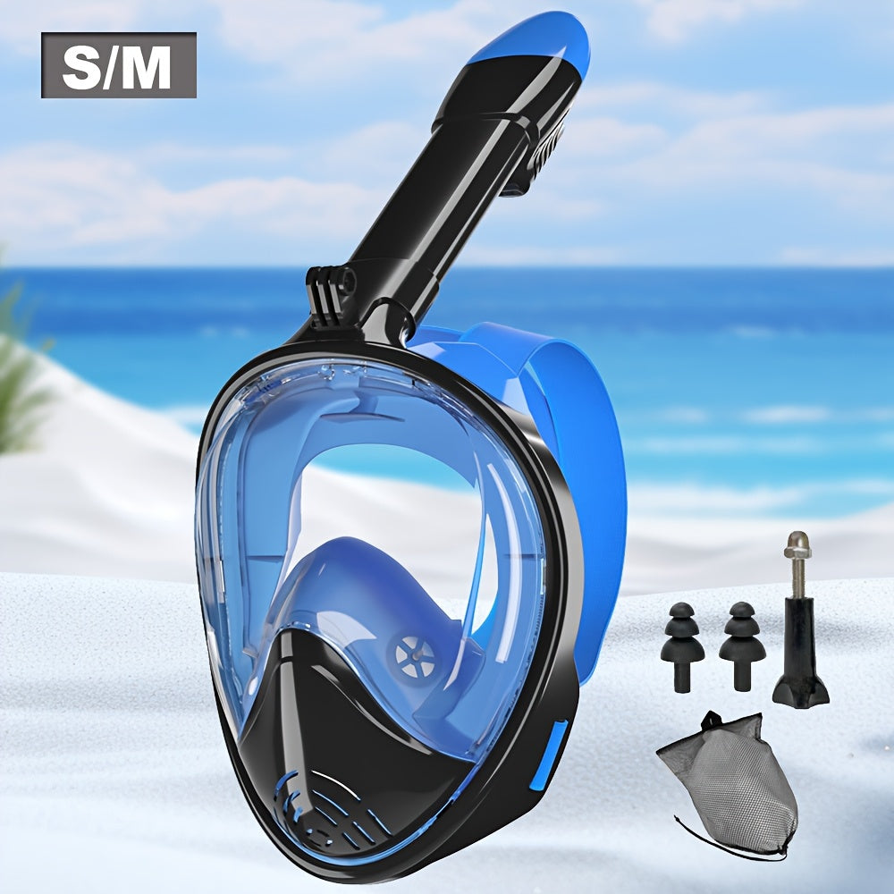 Full Face Silicone Snorkeling Mask, Large Frame Full Dry Panoramic Snorkel Mask with Camera Holder, Anti-Fog Swimming Goggles Swim Glasses Set for Adults