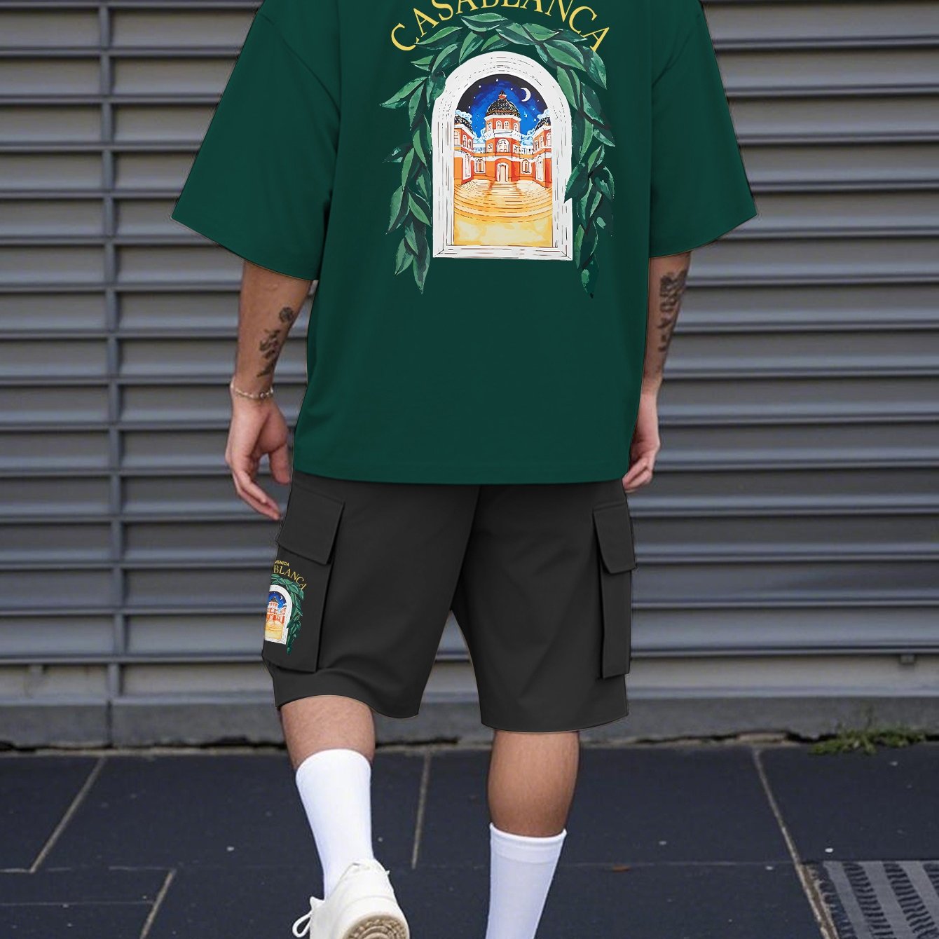 New Loose-Fitting Breathable Men'S Round Neck Short-Sleeved T-Shirt And Workwear Style Multi-Pocket Shorts Set Summer Leisure Sports Two-Piece Suit, Fashionable Sports Casual Versatile Tops And Pants for Men And Women