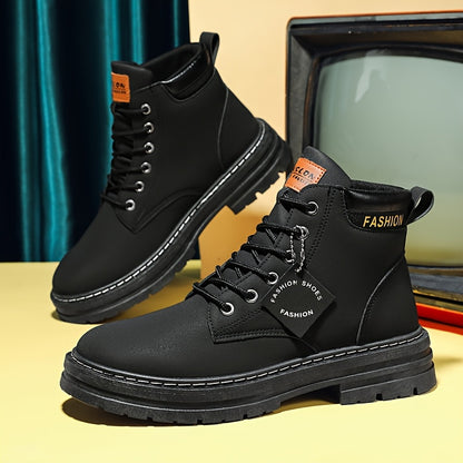 KOONEXY Men'S Fashion Ankle Boots - Upper, PVC Sole, Lace-Up, Round Toe, Short Ankle Boots for Casual & Sporty Wear, All-Season Comfort, Casual Footwear, Sporty Boot Design, Fabric Lined Interior